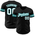 Custom Black White-Teal Authentic Baseball Jersey
