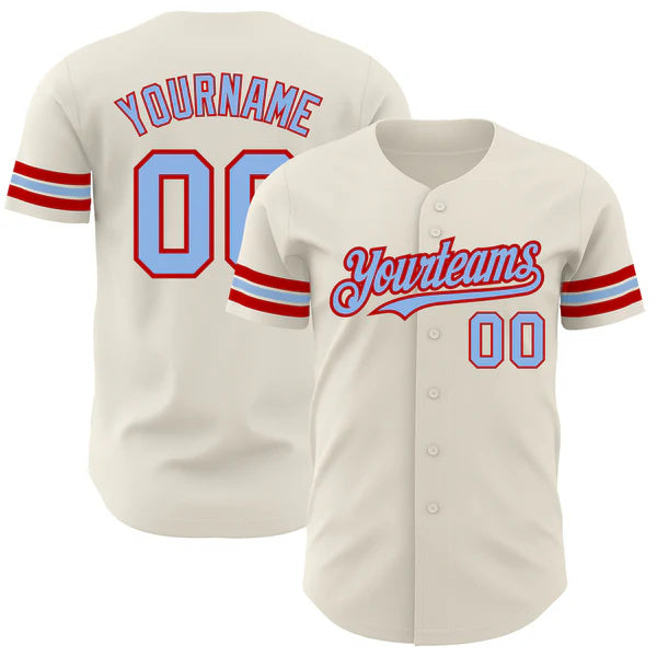 Custom Cream Light Blue-Red Authentic Baseball Jersey
